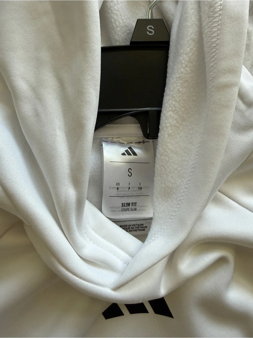 adidas White Hoodie SMALL with Black Three-Stripe Sleeve Details